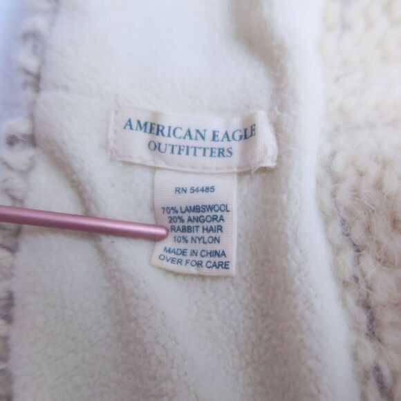 AMERICAN EAGLE Fuzzy Cream Knit Skull Cap Beanie Fleece Lined Angora Lambswool - Picture 6 of 7